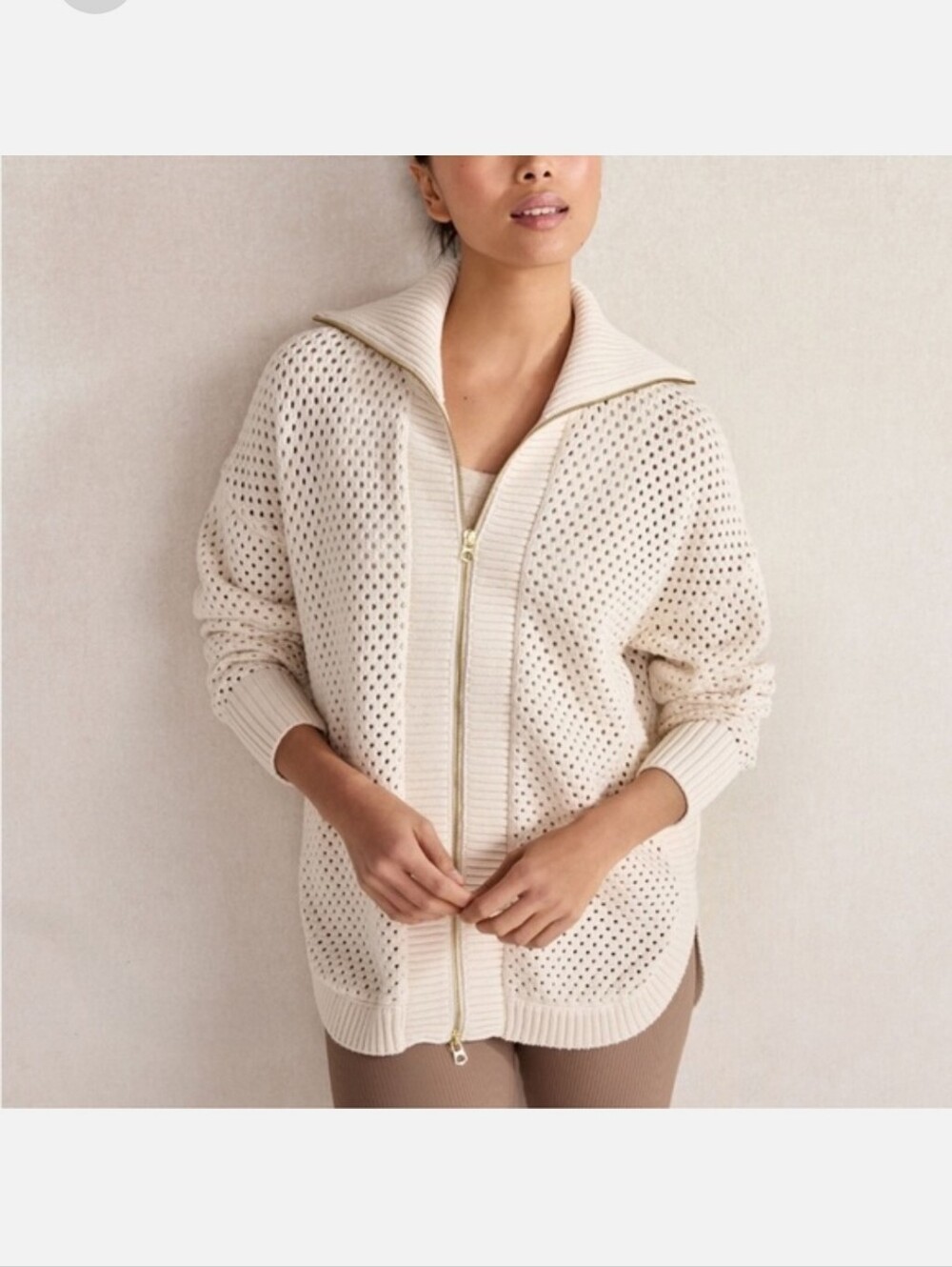 Varley Finn Longline Knit Jacket Size Large 100% Cotton